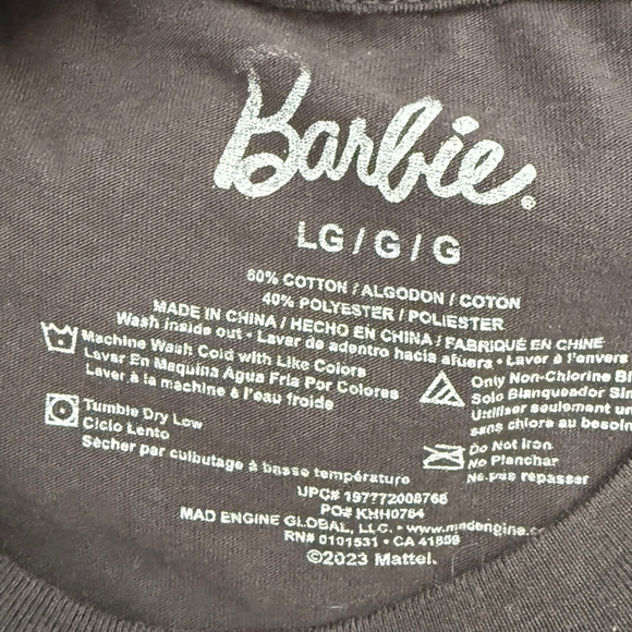 Barbie Graphic Fitted Tee Retro Logo Y2K Style Black Size L - Picture 4 of 4
